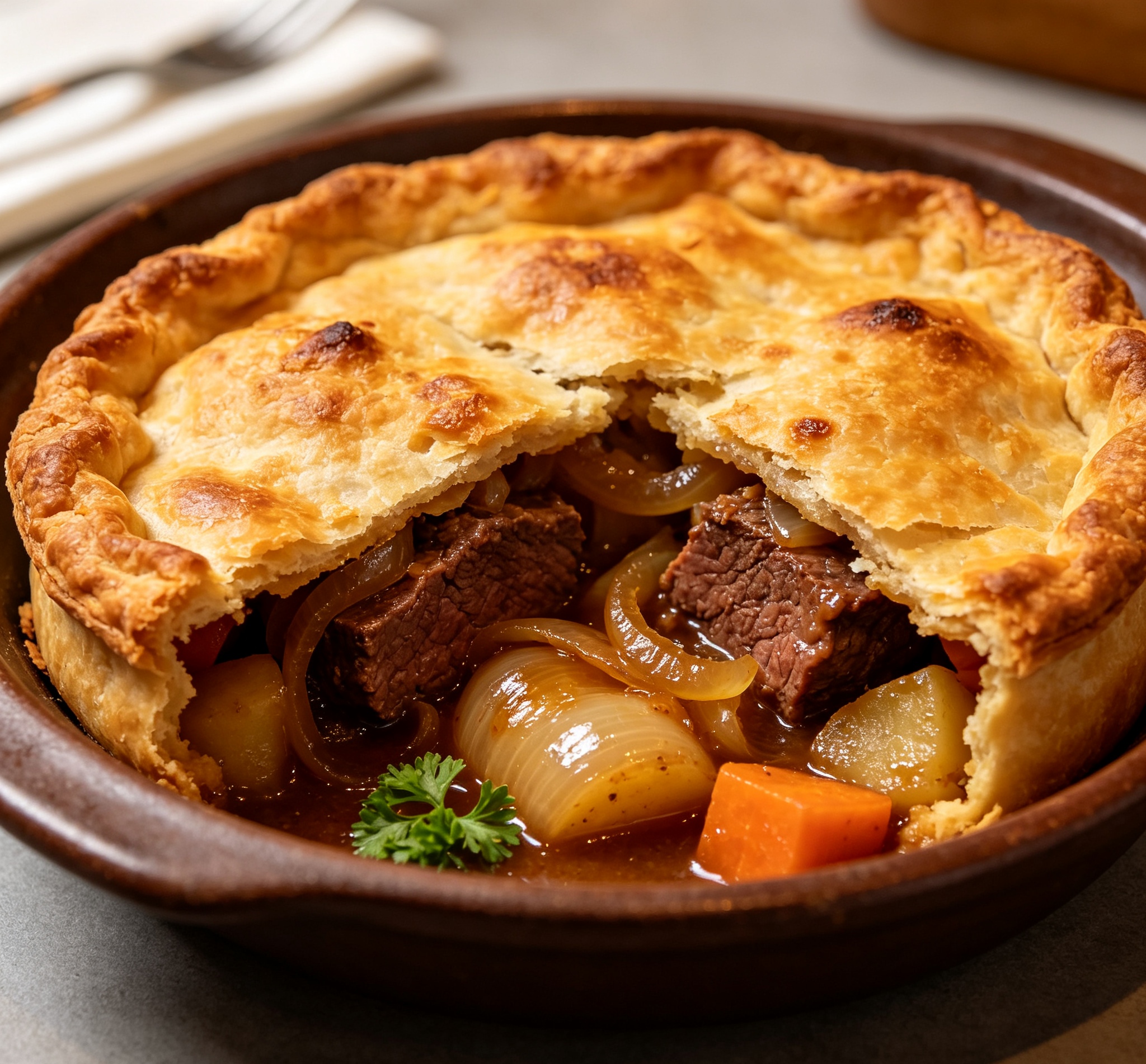 Homestyle Beef & Onion Pie